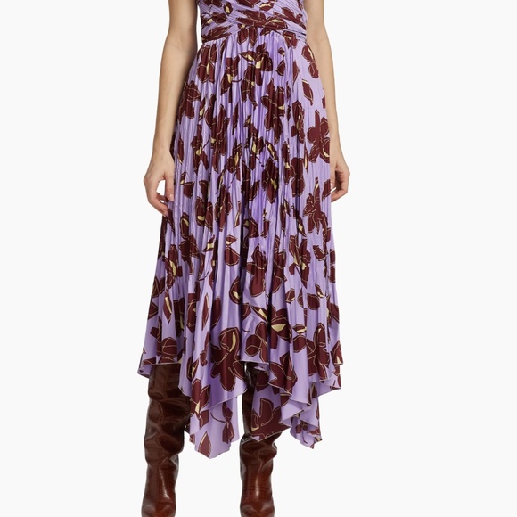 Jonathan Simkhai Portia Asymmetric Midi Dress Lavender/Floral  Women's Size: 0 - Picture 3 of 8